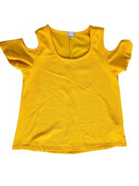 Cest La Vie Womens Yellow Cold Shoulder Top Size S Textured Scoop Neck